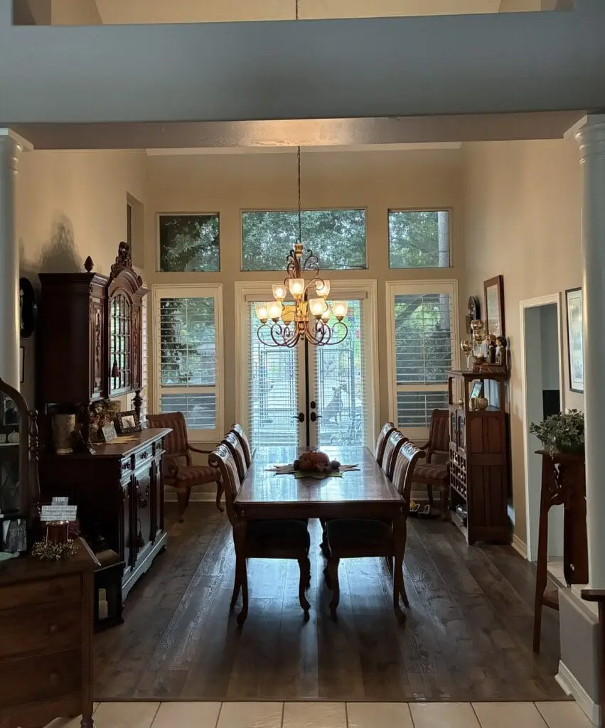 Interior Home Painting project of dining room with newly painted clean, finished walls,